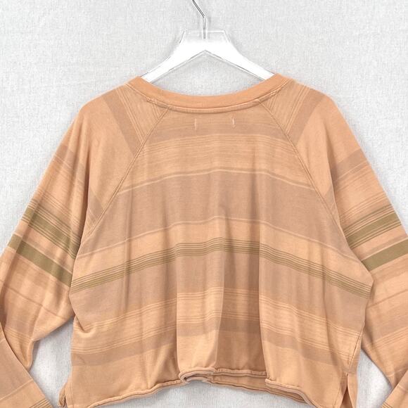 FREE PEOPLE WE THE FREE Baja Stripe Long Sleeve Crop Tee Womens Large Prosecco - Picture 7 of 15
